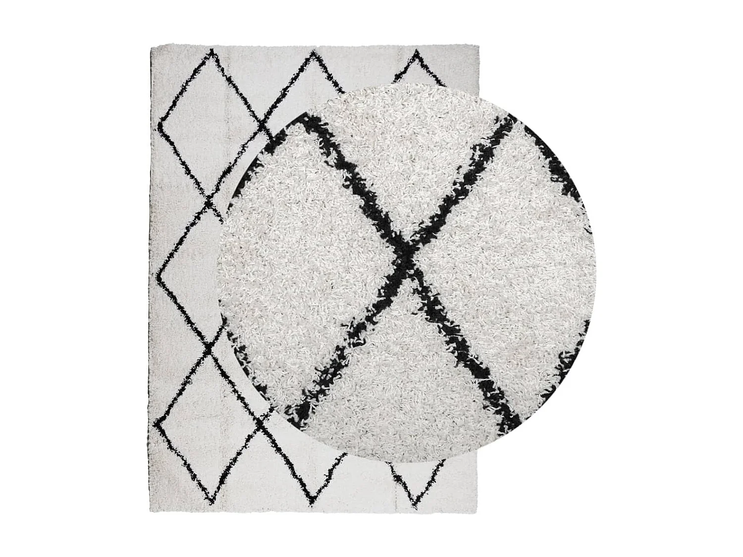 Tapis shaggy à poils longs moderne crème et noir 120x170 cm