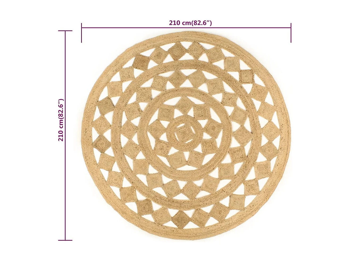 Tapete artesanal em juta trançada 210 cm