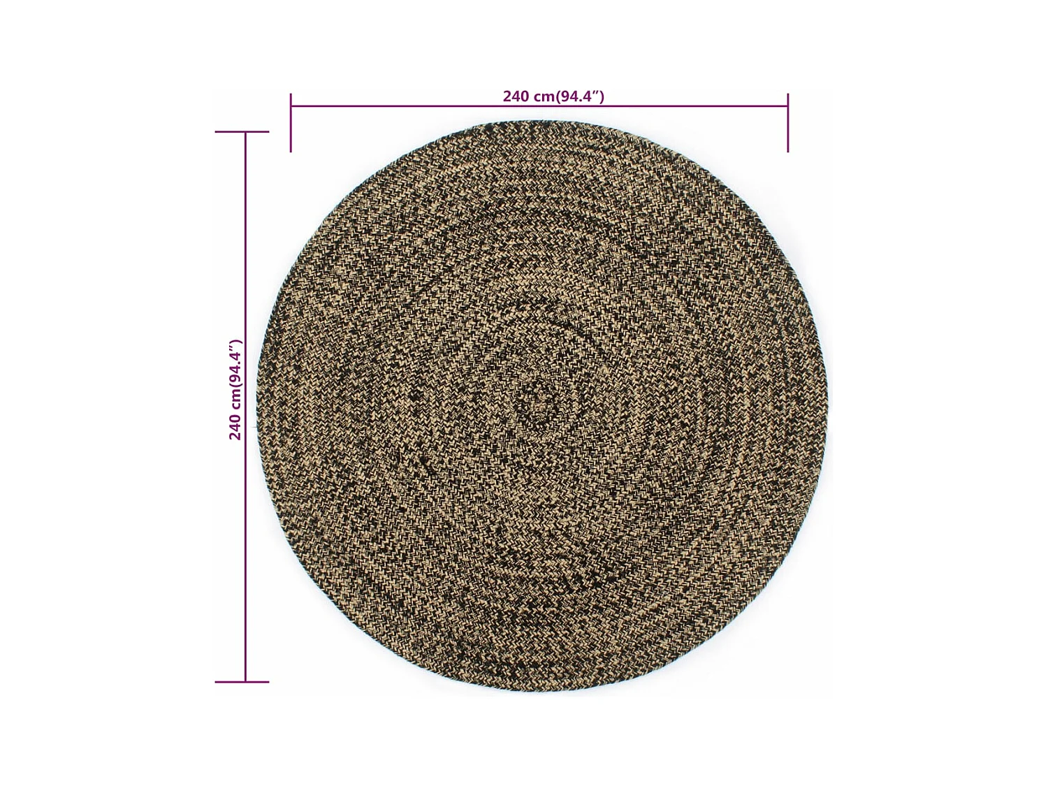 Tapis fait à la main jute noir et marron 240 cm