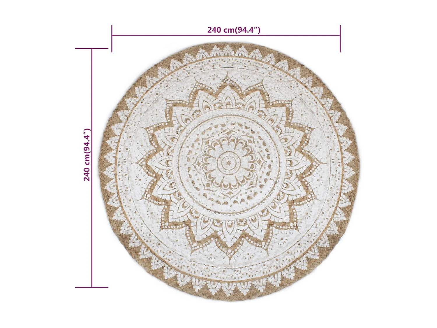 Tapete em juta trançada estampado 240 cm redondo