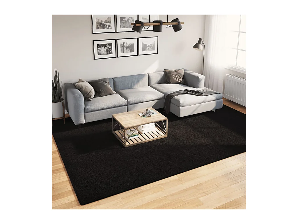 Tapis à poils courts doux et lavable noir 240x340 cm
