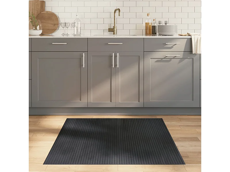 Tapis rectangulaire gris 100x100 cm bambou