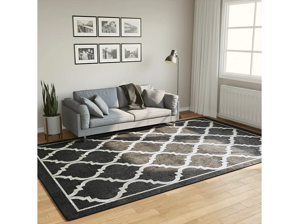 Tapis lavable noir et blanc 190x300 cm antidérapant