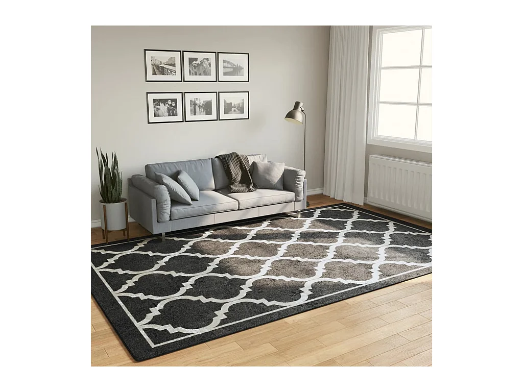 Tapis lavable noir et blanc 190x300 cm antidérapant