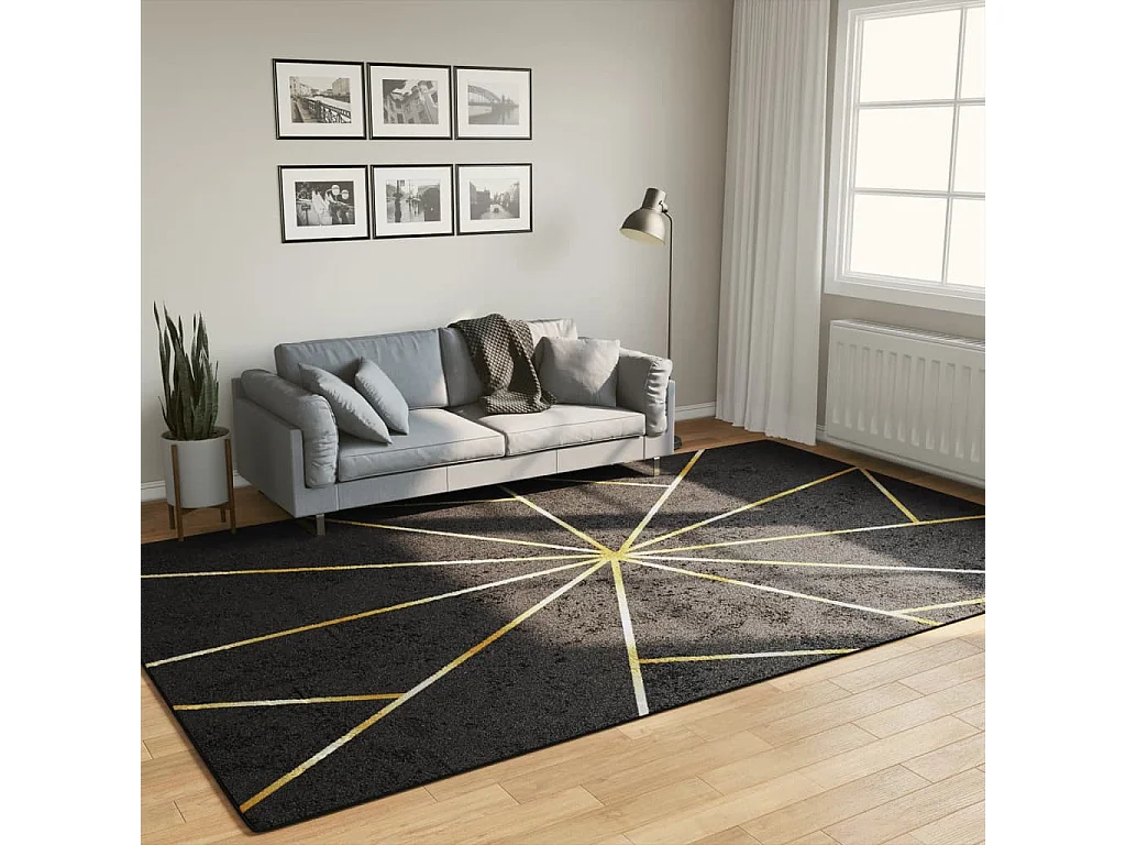 Alfombra lavable antideslizante negro y dorado 190x300 cm