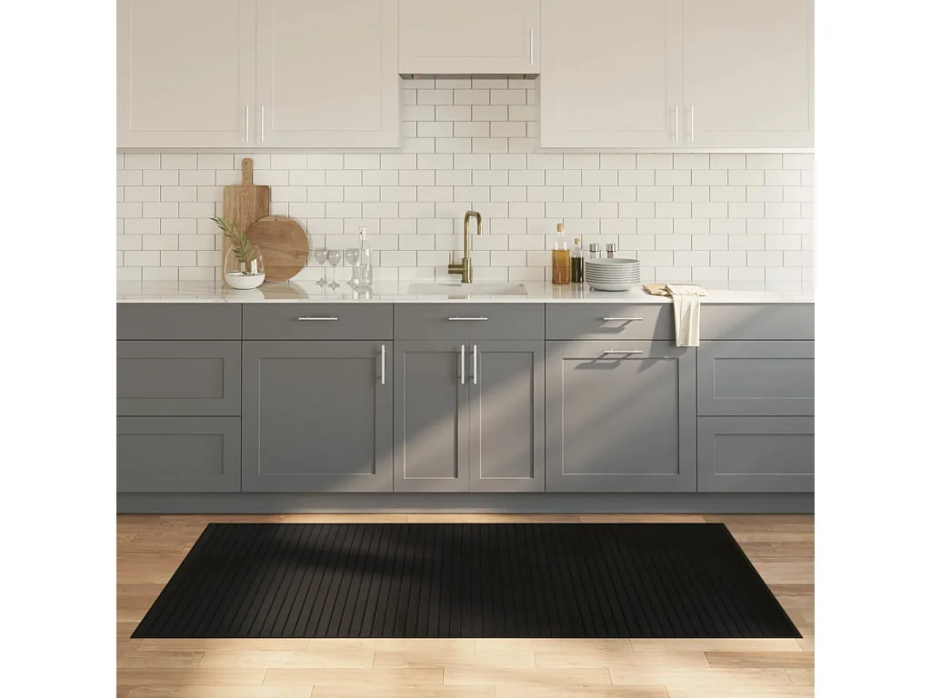 Alfombra rectangular bambú negro 100x200 cm