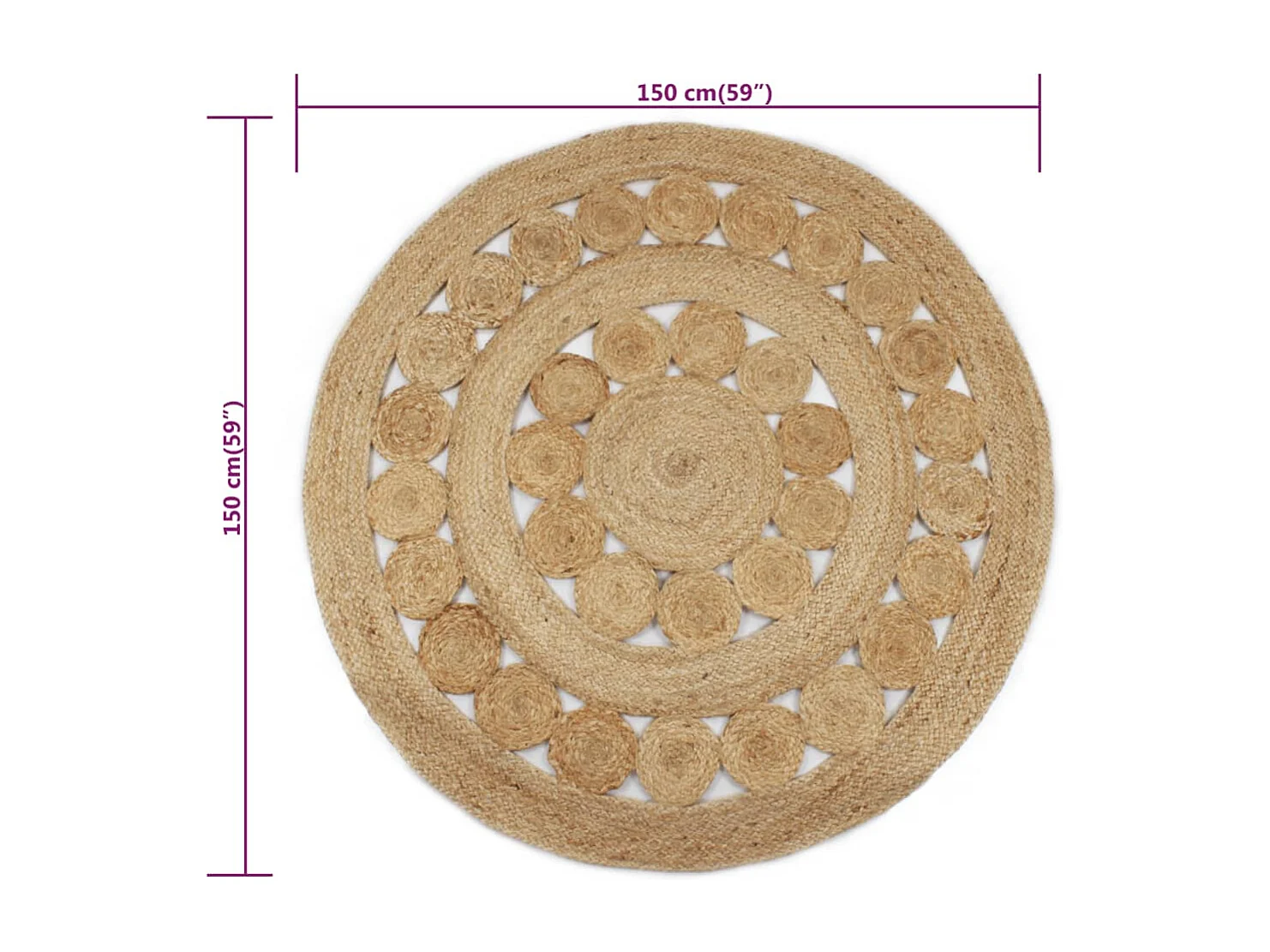 Tapis jute design tressé 150 cm rond