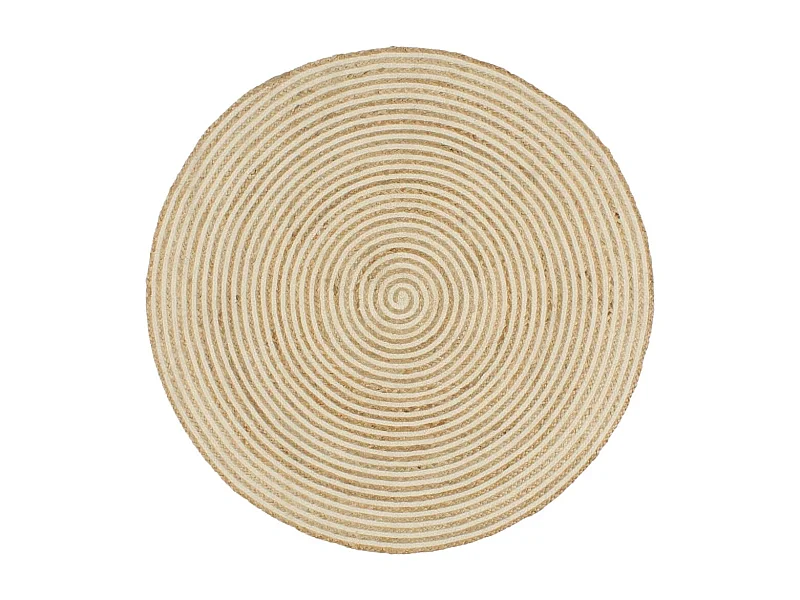 Alfombra de yute tejida a mano diseño espiral blanco 120 cm