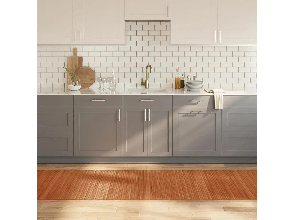 Tapete retangular 80x400 cm bambu castanho