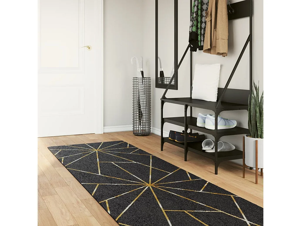 Tapis lavable noir et doré 80x300 cm antidérapant