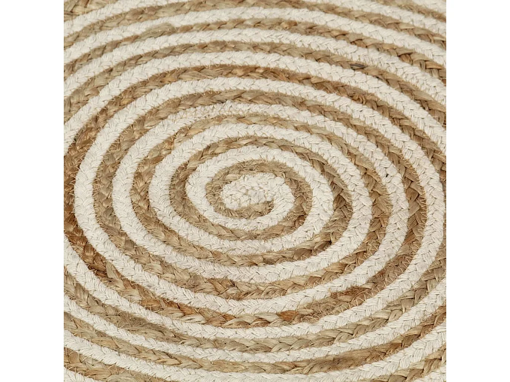 Alfombra de yute tejida a mano diseño espiral blanco 90 cm