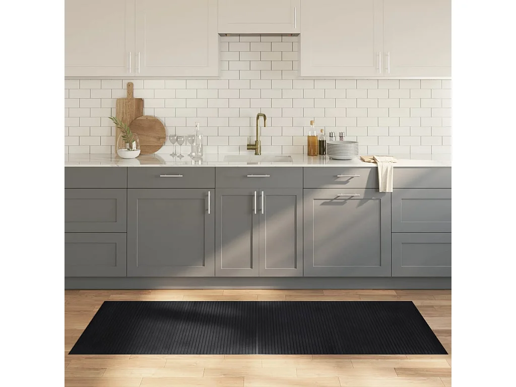 Alfombra rectangular bambú negro 80x200 cm