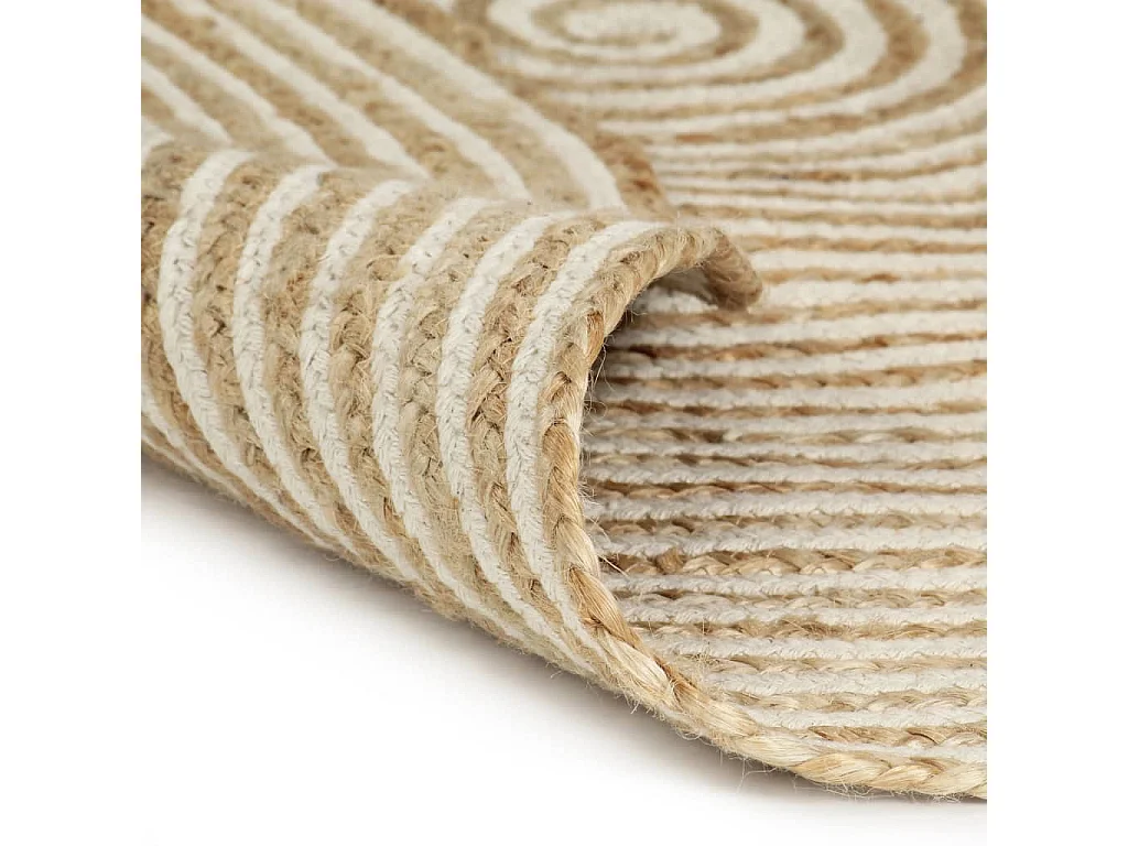 Tapis fait à la main jute avec design de spirale blanc 150 cm