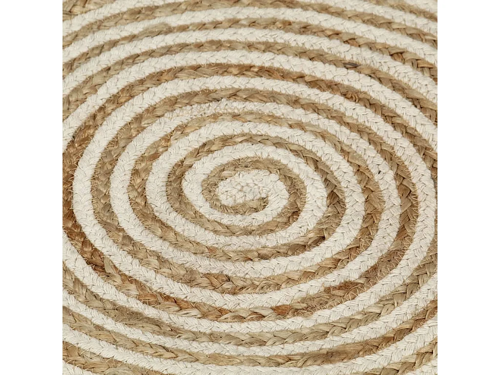 Tapis fait à la main jute avec design de spirale blanc 150 cm