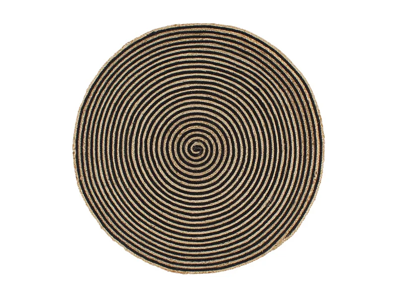Tapete artesanal em juta com design em espiral preto 90 cm