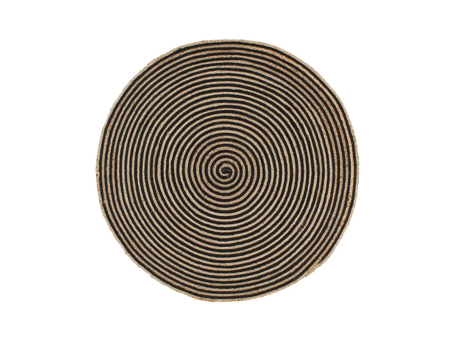 Tapis fait à la main jute avec design de spirale noir 90 cm