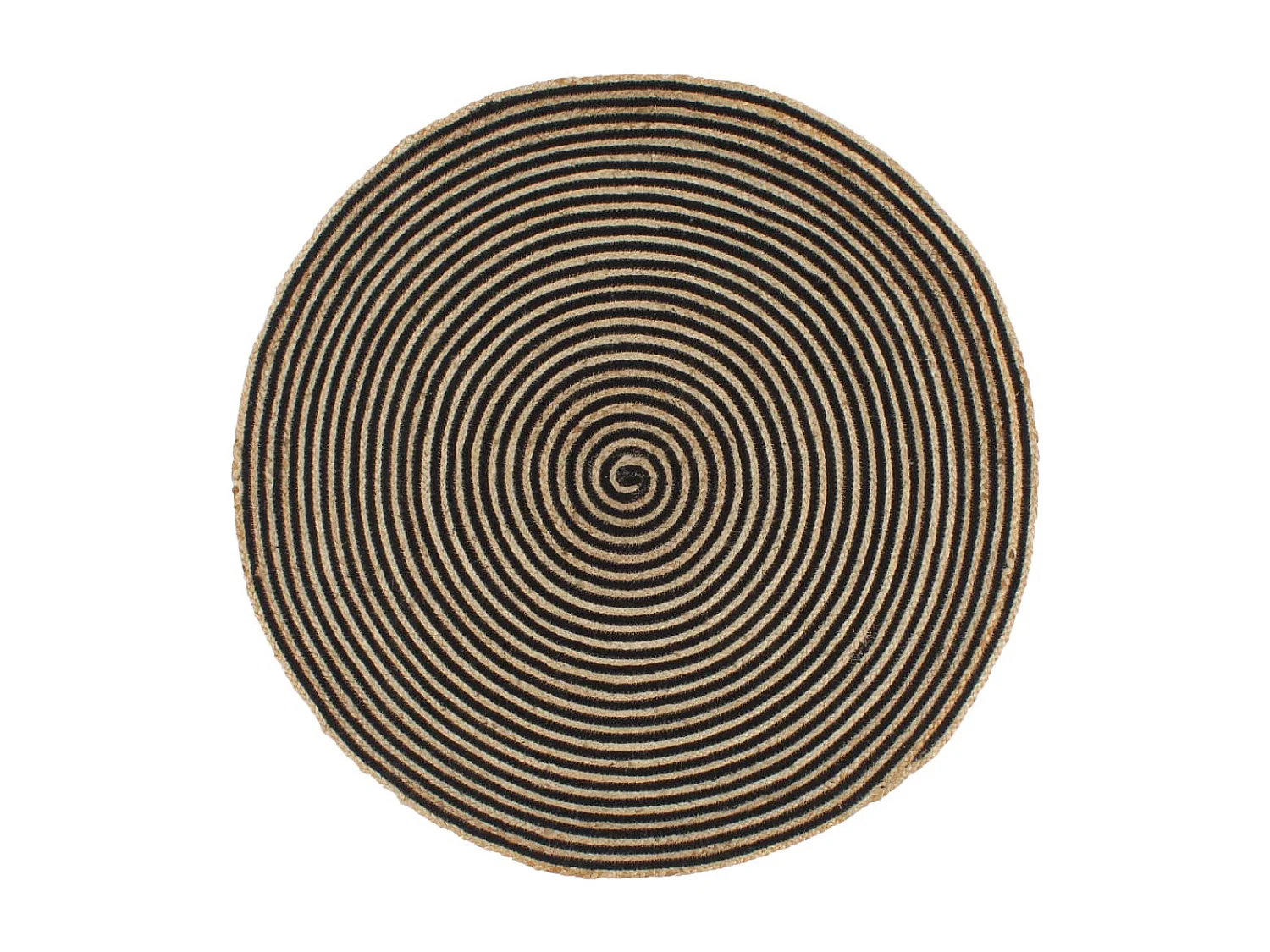 Tapis fait à la main jute avec design de spirale noir 90 cm