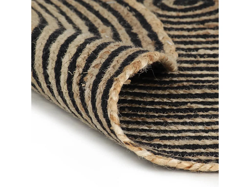 Tapis fait à la main jute avec design de spirale noir 90 cm