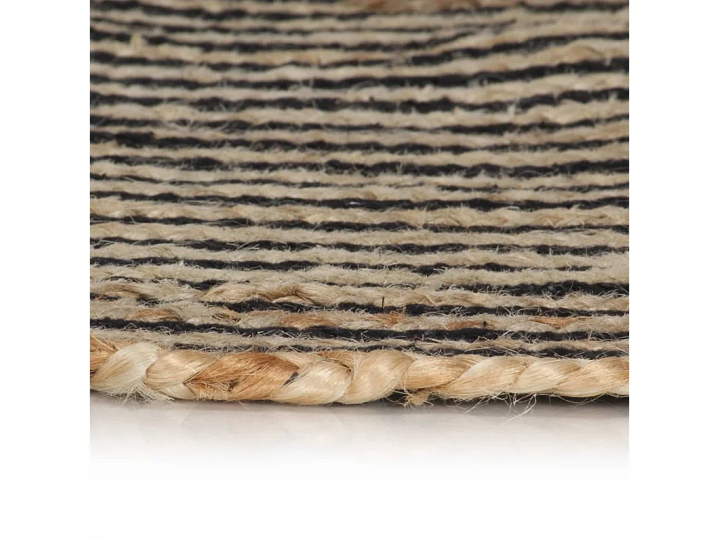 Tapis fait à la main jute avec design de spirale noir 90 cm