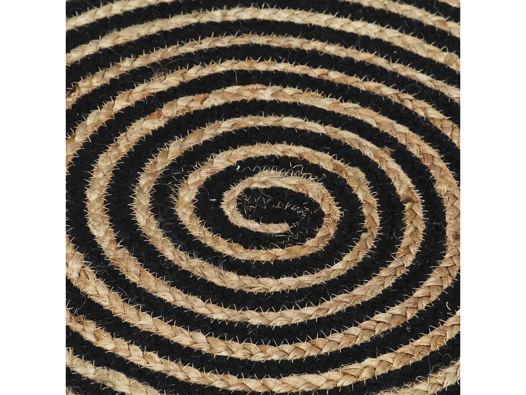 Tapis fait à la main jute avec design de spirale noir 90 cm