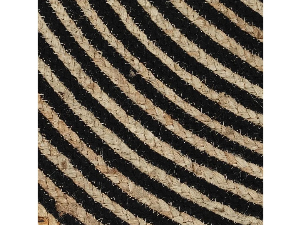 Tapis fait à la main jute avec design de spirale noir 90 cm