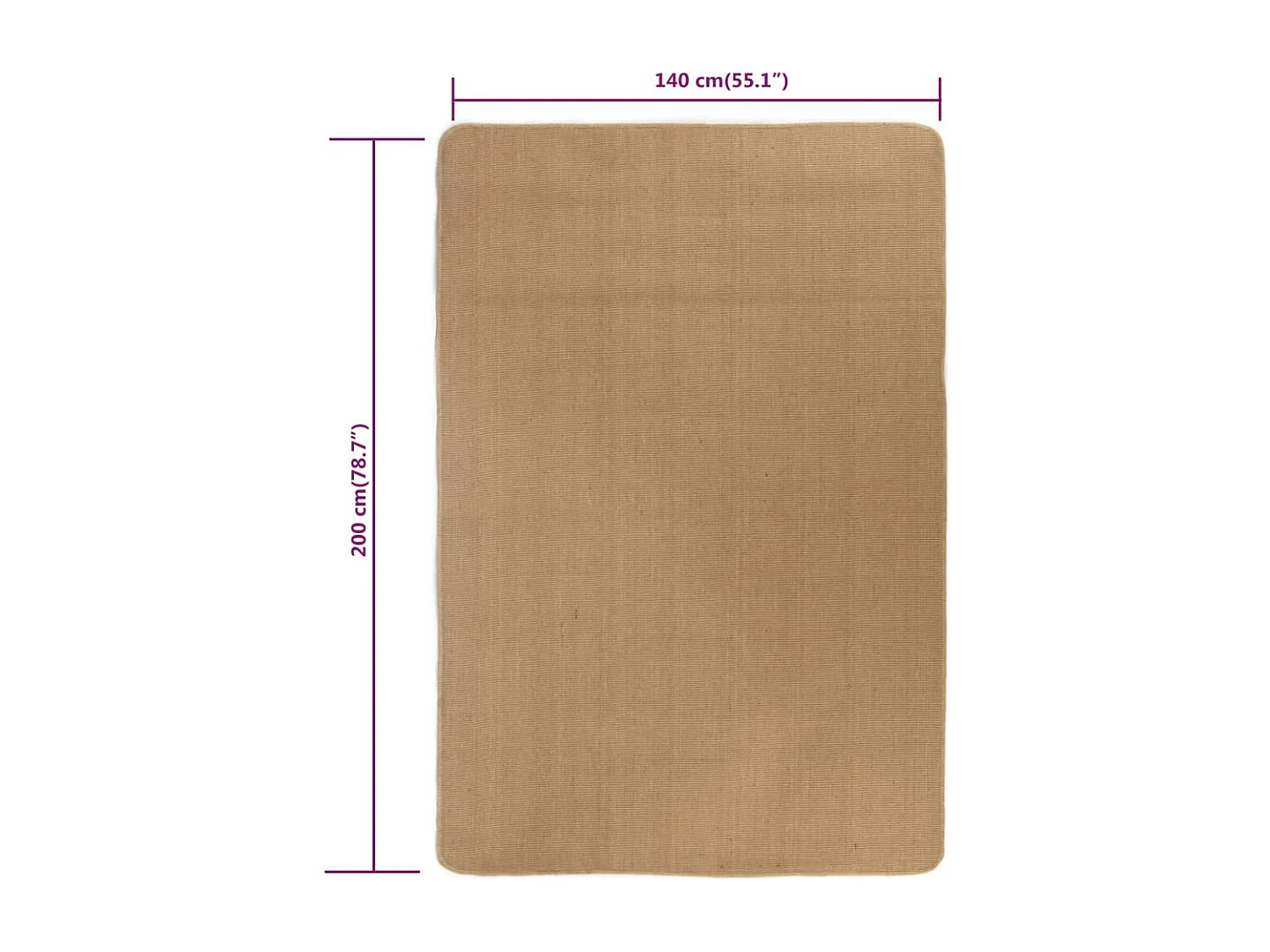 Tapis en jute avec support en latex 140 x 200 cm naturel