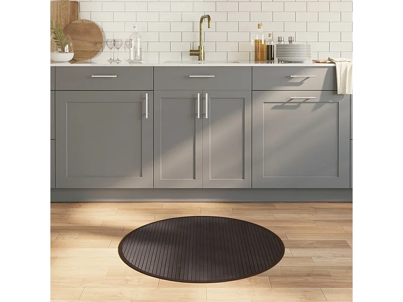 Tapis rond marron foncé 80 cm bambou