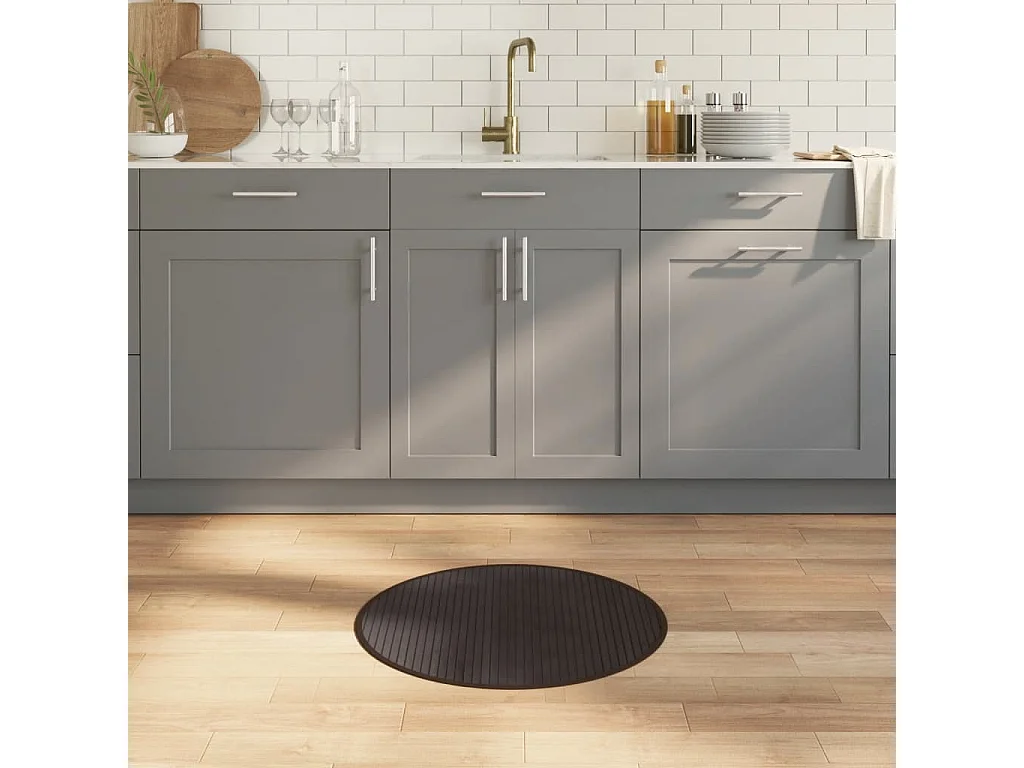 Tapis rond marron foncé 60 cm bambou