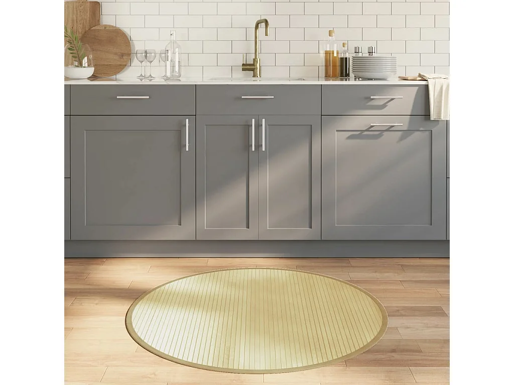 Tapis rond naturel clair 100 cm bambou