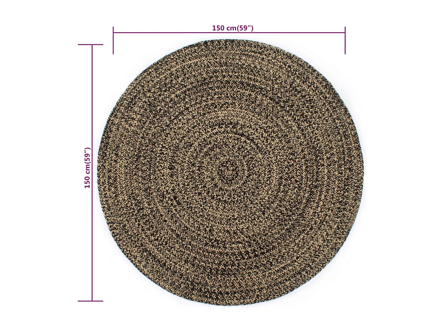 Alfombra hecha a mano de yute negra y natural 150 cm