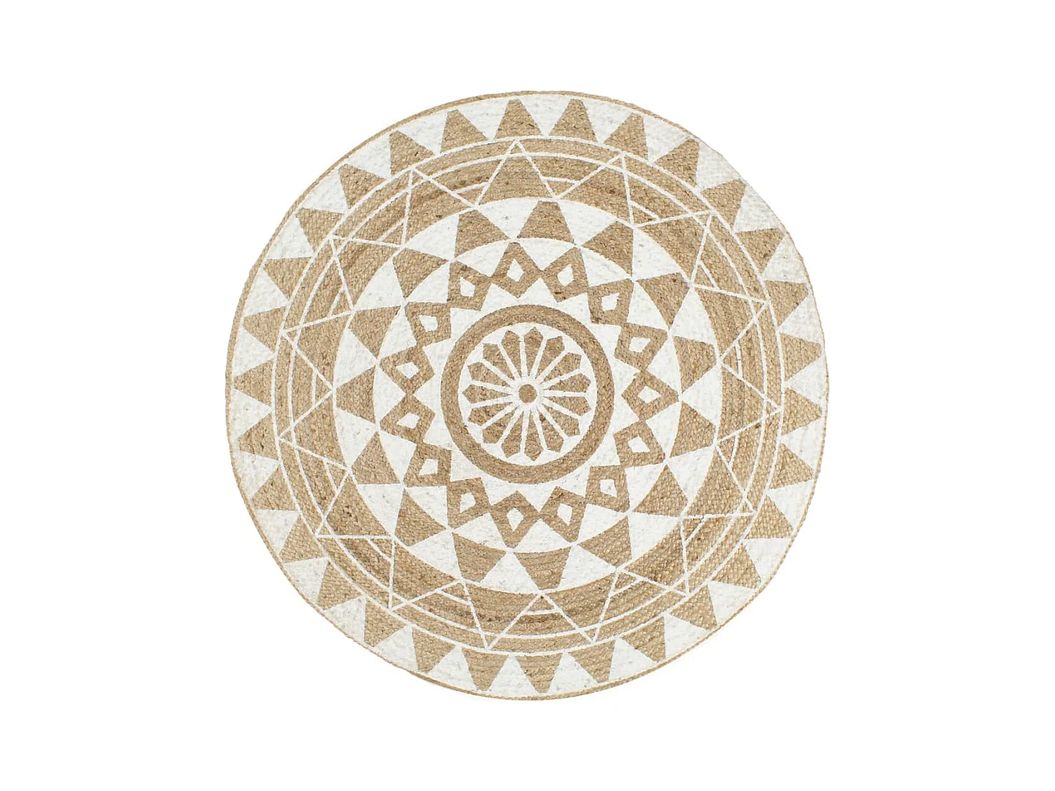 Tapis fait à la main jute avec imprimé blanc 90 cm