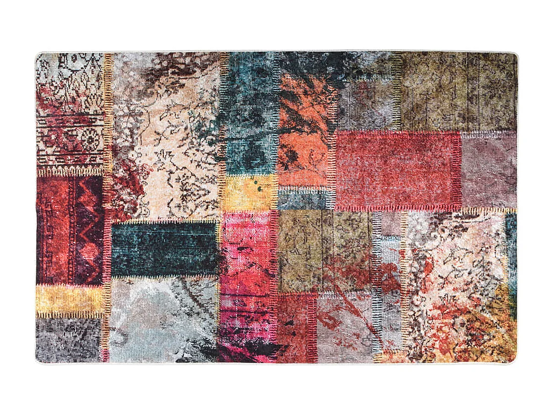 Tapete lavável antiderrapante 80x150 cm patchwork multicor