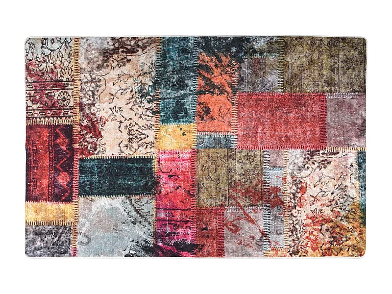 Tapete lavável antiderrapante 80x150 cm patchwork multicor