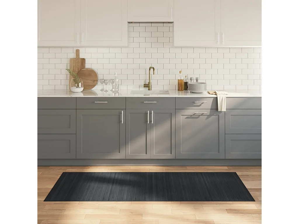 Tapis rectangulaire gris 80x200 cm bambou