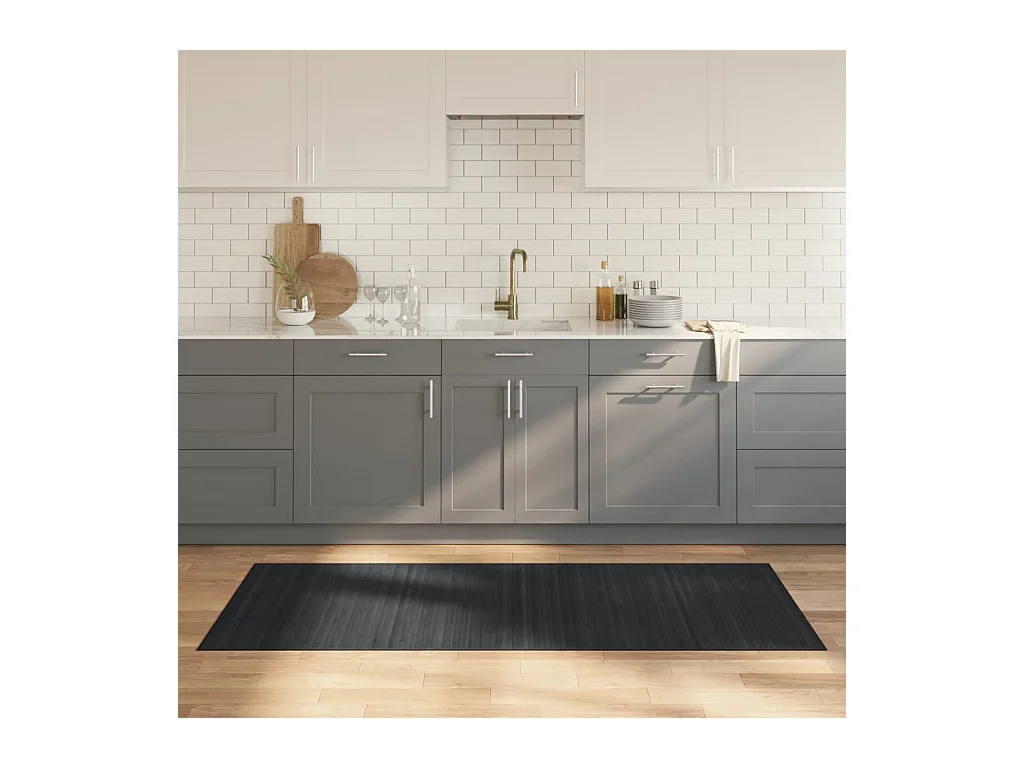 Tapis rectangulaire gris 80x200 cm bambou