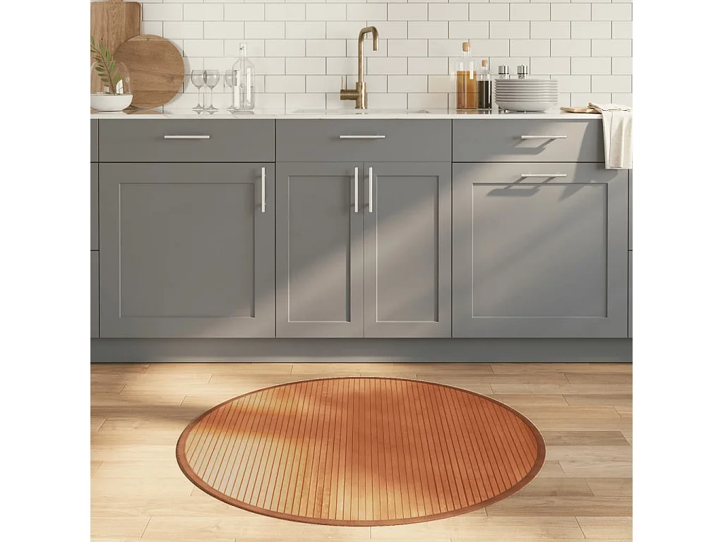 Tapis rond marron 100 cm bambou