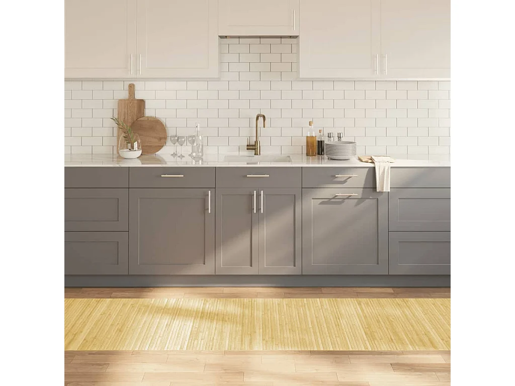 Tapis rectangulaire naturel clair 80x300 cm bambou