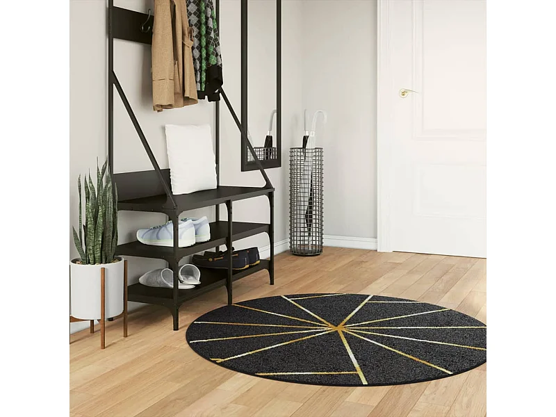 Alfombra lavable antideslizante negro y dorado Ø 120 cm
