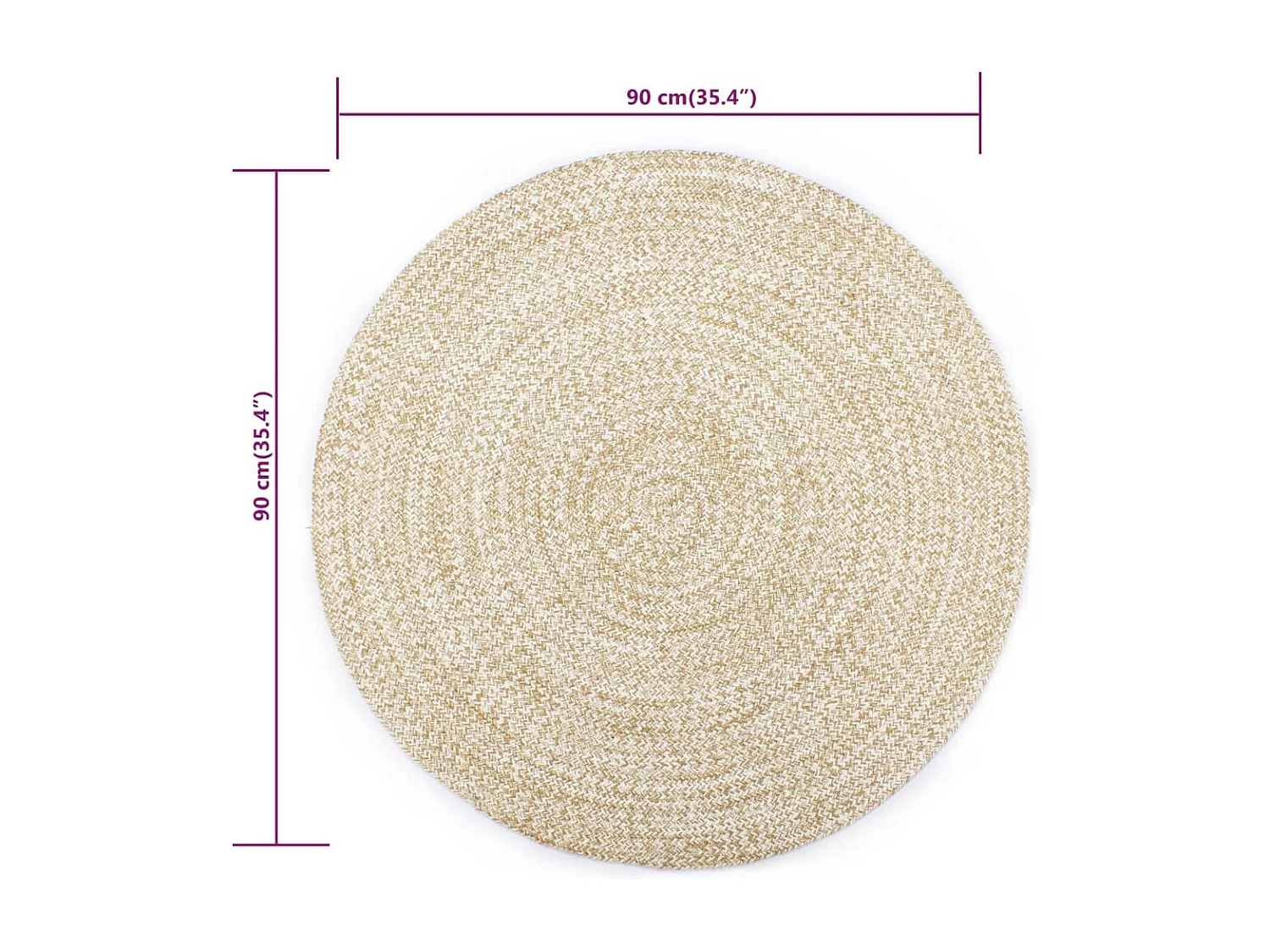 Tapis fait à la main jute blanc et naturel 90 cm