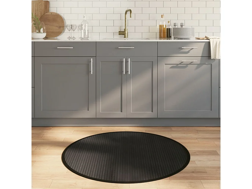 Tapis rond noir 100 cm bambou