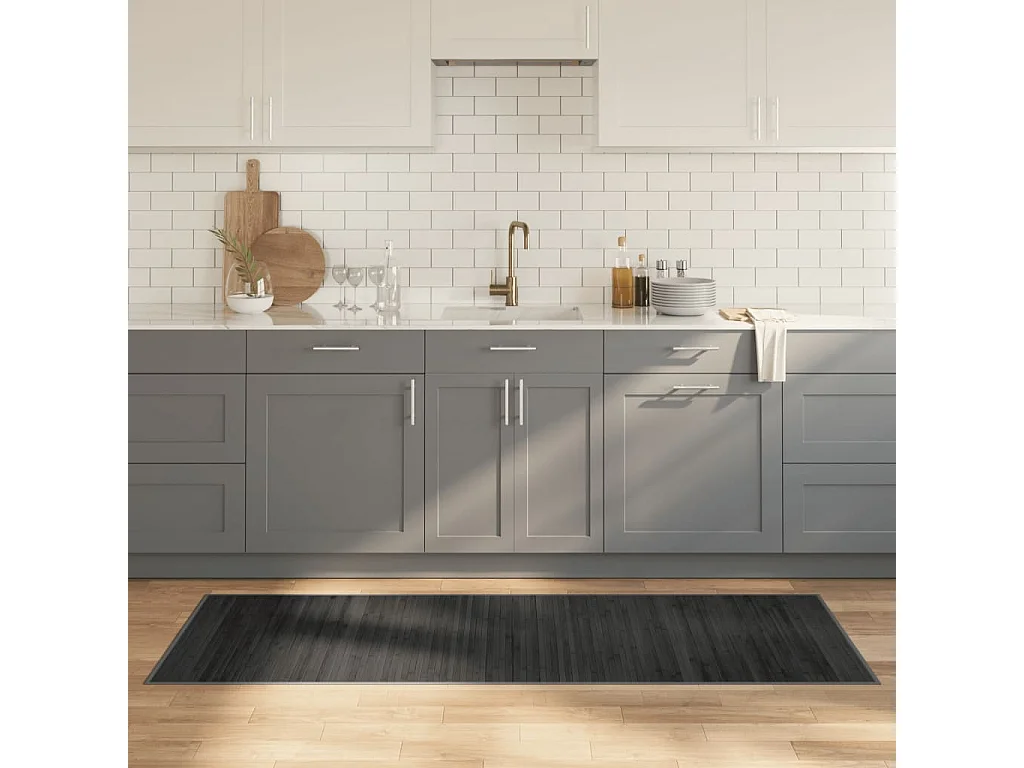 Tapis rectangulaire gris 70x200 cm bambou