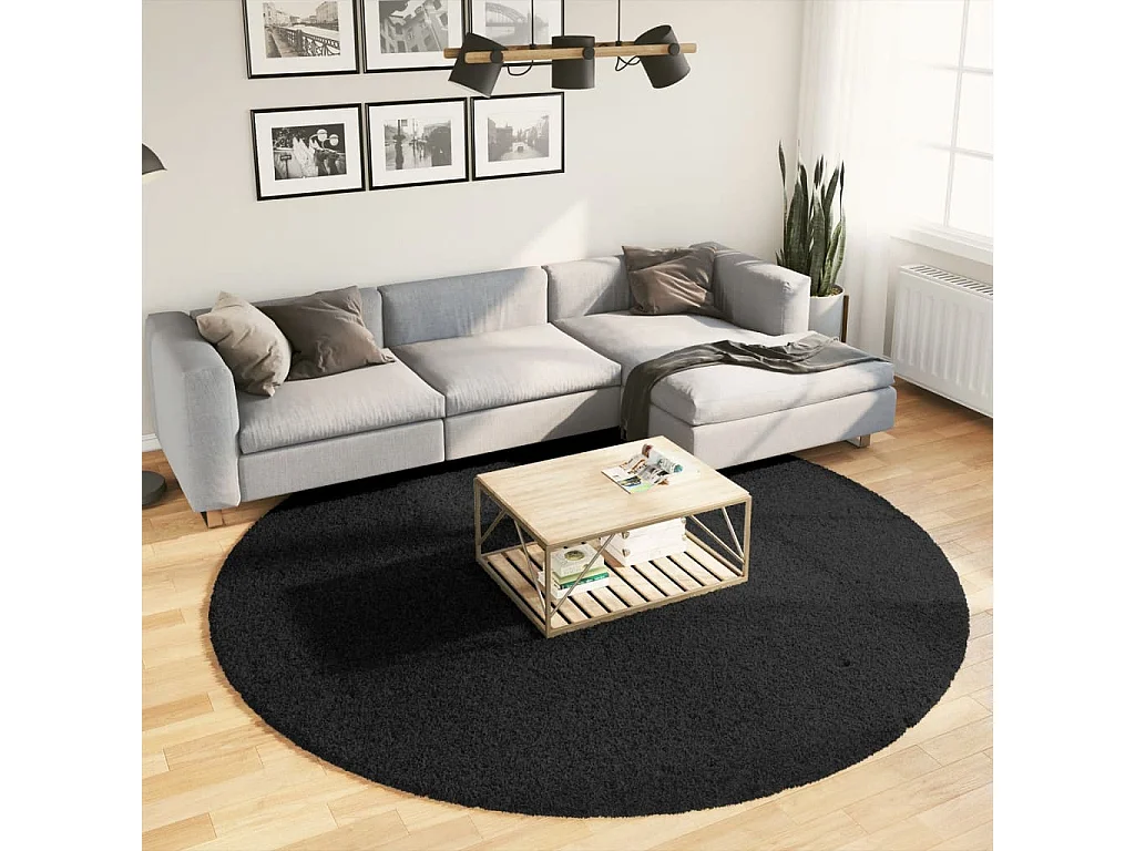 Tapete shaggy de pelo alto Ø 240 cm preto