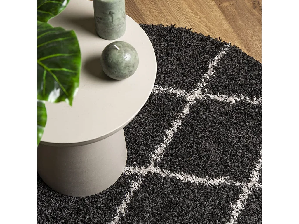 Tapete shaggy de pelo alto Ø 240 cm preto e creme