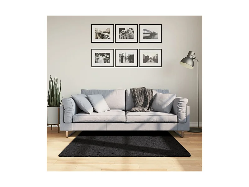 Tapis à poils courts noir 120x120 cm