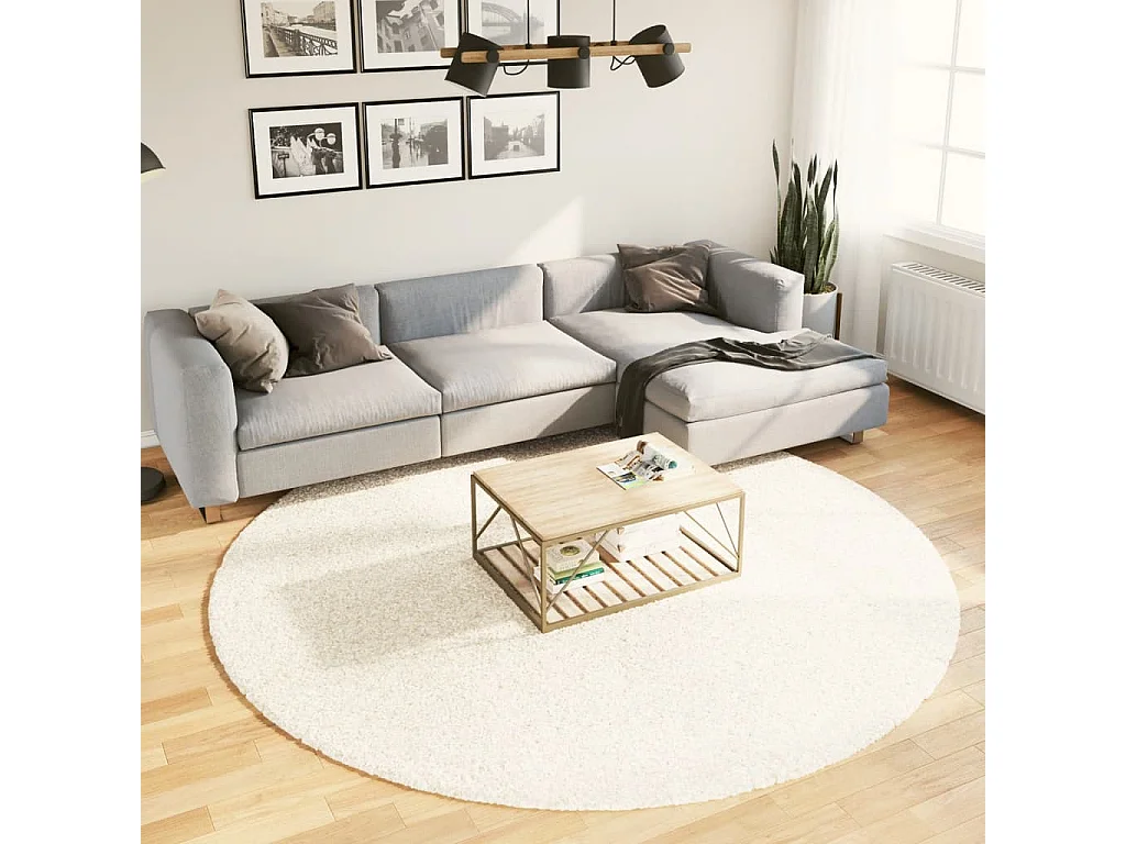 Alfombra de pelo largo moderna crema Ø 240 cm