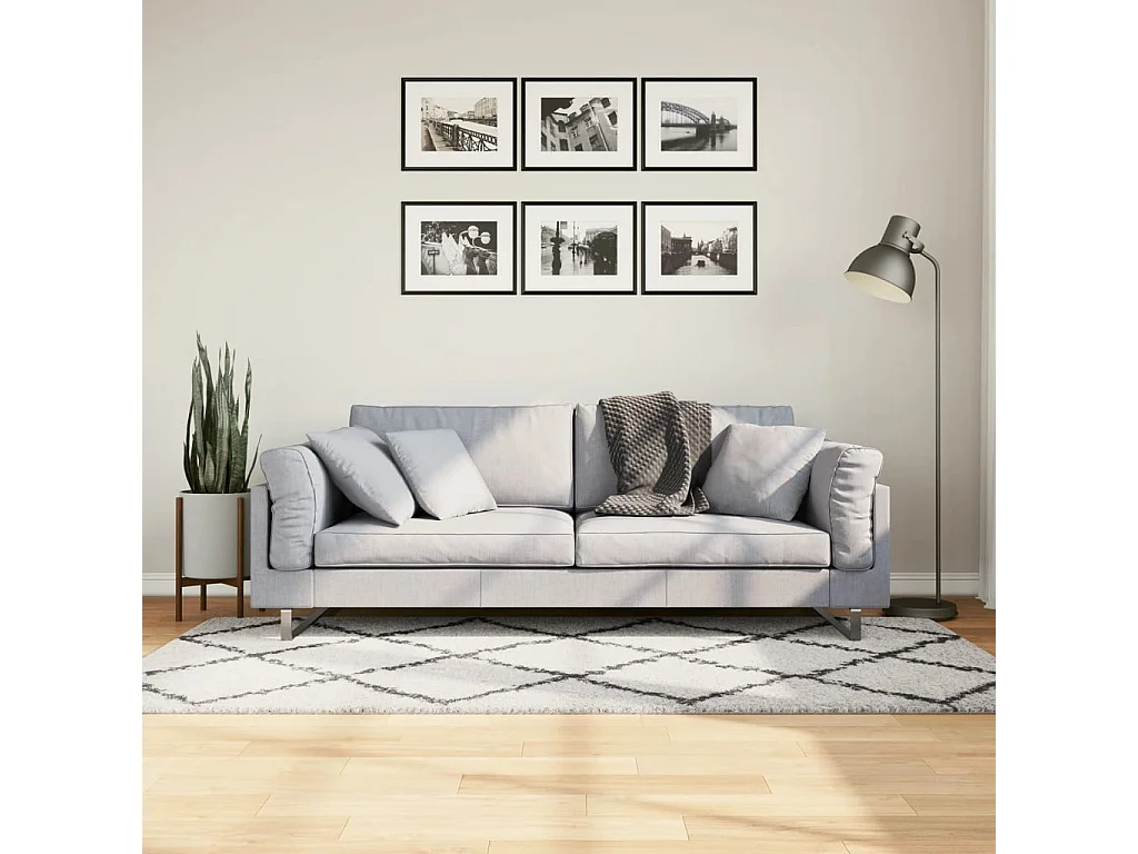 Tapis shaggy à poils longs moderne crème et noir 100x200 cm