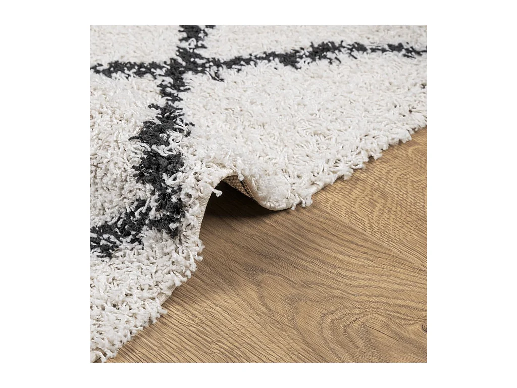 Alfombra de pelo largo moderna crema y negro 100x200 cm