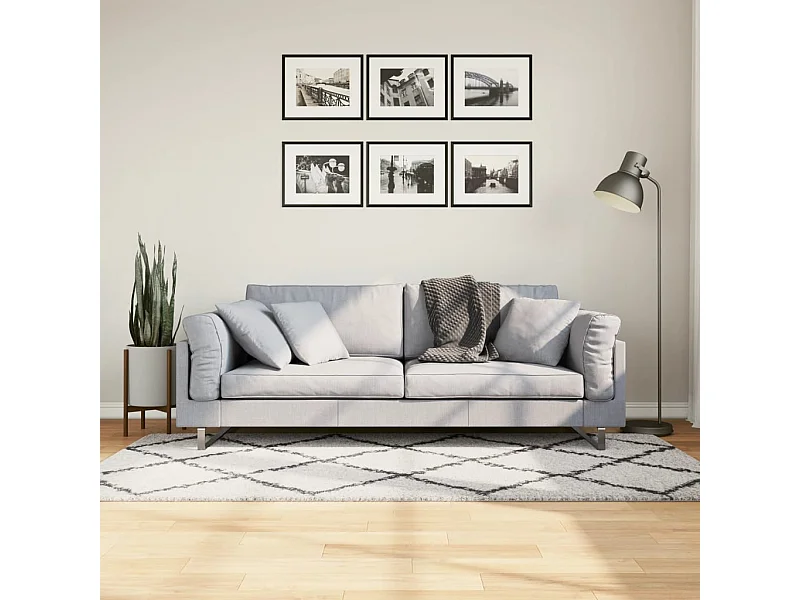 Tapete shaggy de pelo alto 100x200 cm cor creme e preto