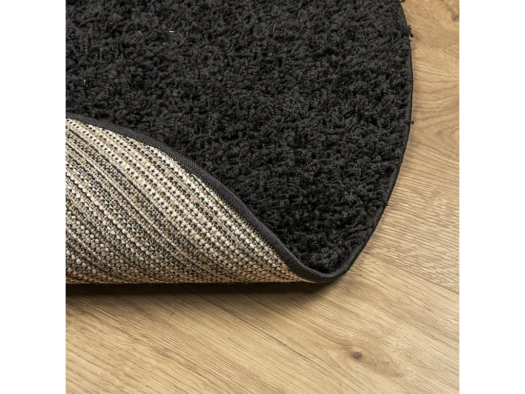 Tapis shaggy à poils longs moderne noir ø 120 cm