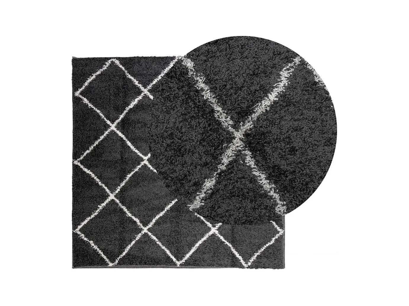 Tapete shaggy de pelo alto 200x200 cm preto e creme